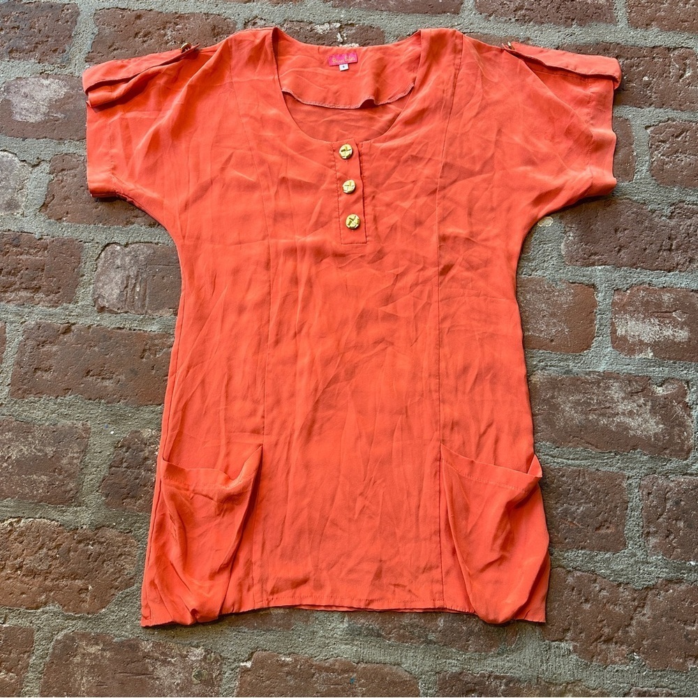 Bianca Coletti Size Small Orange Mini Dress Beach Cover Up Silk Tunic Resortwear